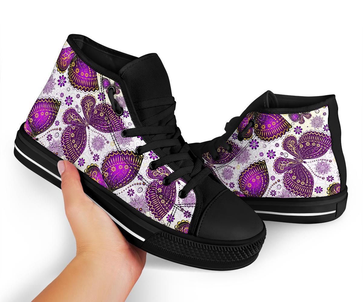 Purple Butterfly Pattern Print Men Women's High Top Shoes-grizzshop