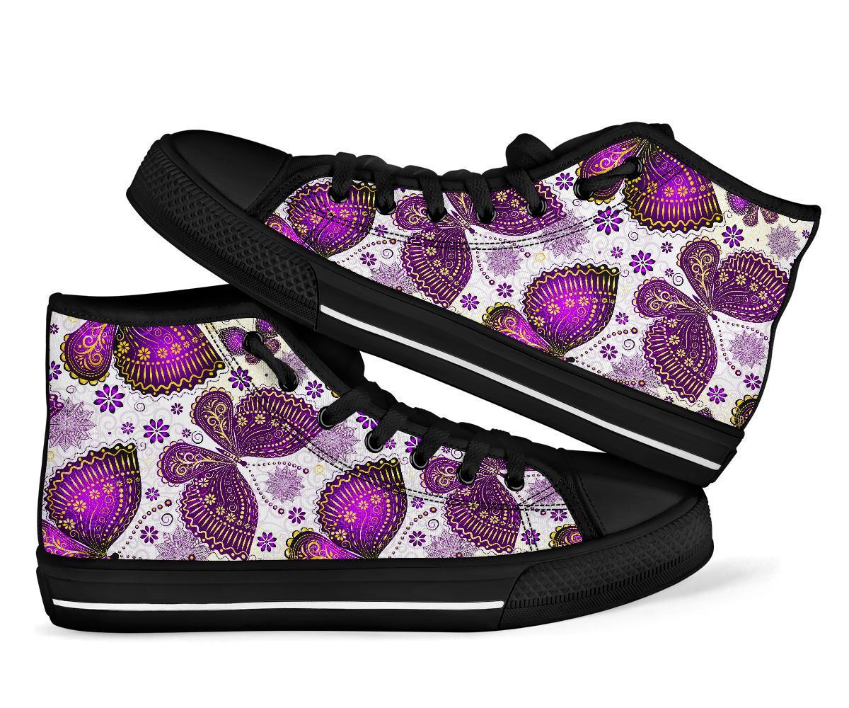 Purple Butterfly Pattern Print Men Women's High Top Shoes-grizzshop