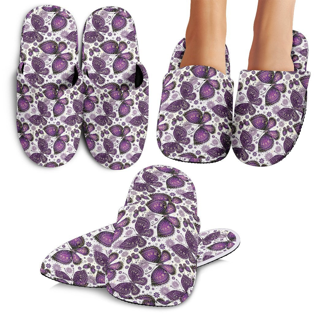 Purple Butterfly Pattern Print Premium Home Slippers-grizzshop