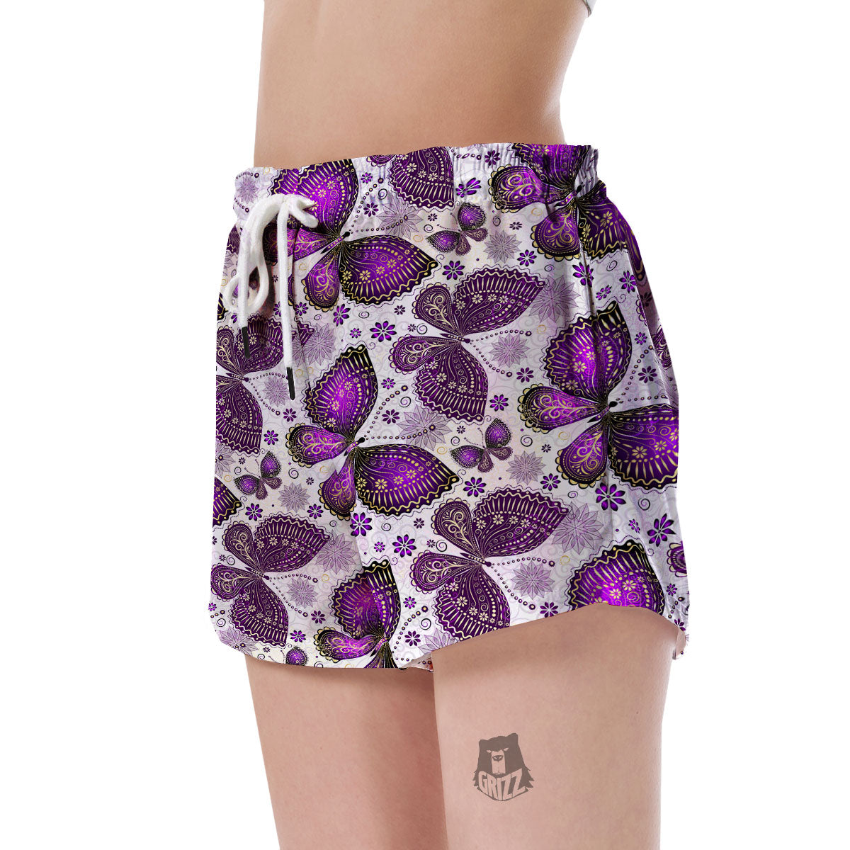 Purple Butterfly Pattern Print Women's Shorts-grizzshop