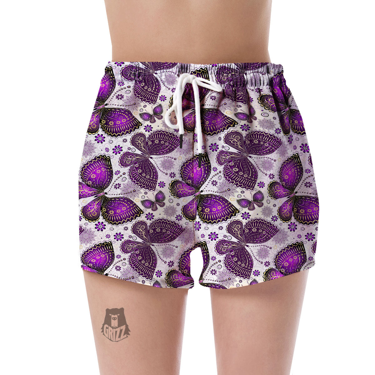 Purple Butterfly Pattern Print Women's Shorts-grizzshop