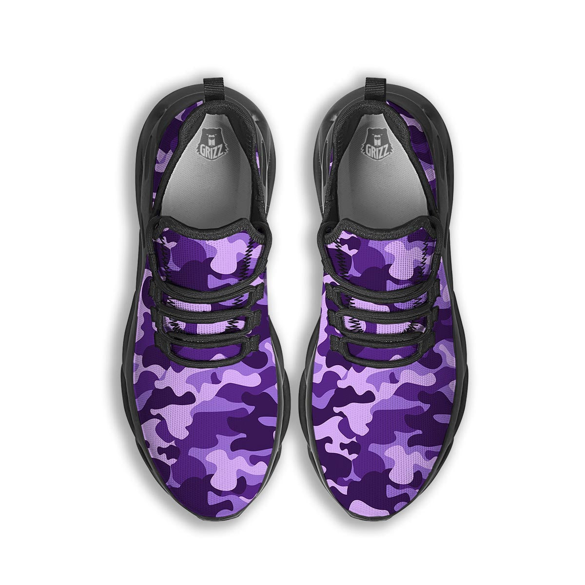 Purple Camo And Camouflage Print Black Running Shoes-grizzshop