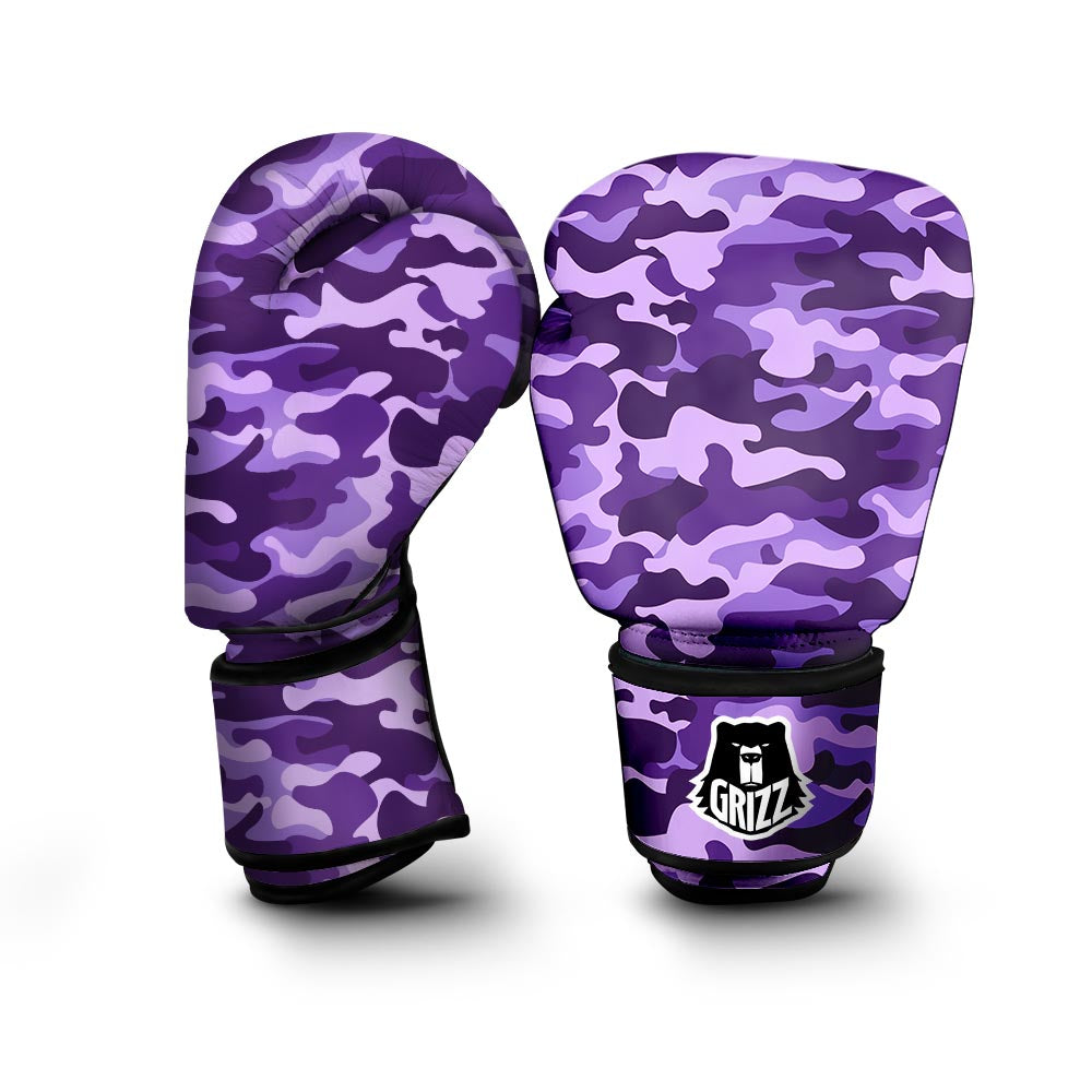 Purple Camo And Camouflage Print Boxing Gloves-grizzshop