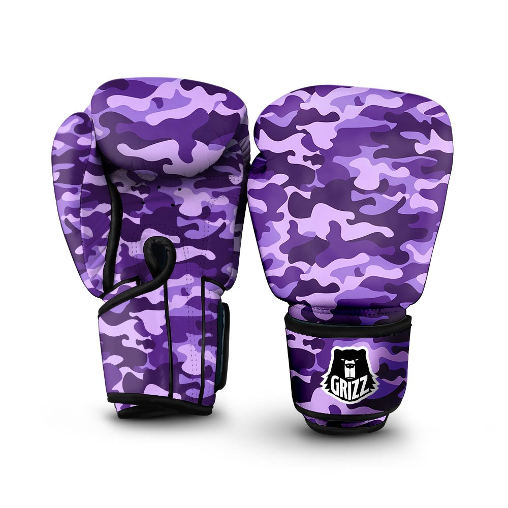 Purple Camo And Camouflage Print Boxing Gloves-grizzshop