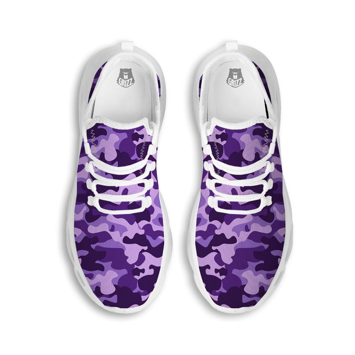 Purple Camo And Camouflage Print White Running Shoes-grizzshop