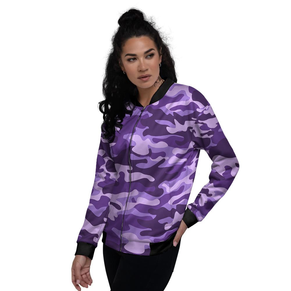 Purple Camo And Camouflage Print Women's Bomber Jacket-grizzshop
