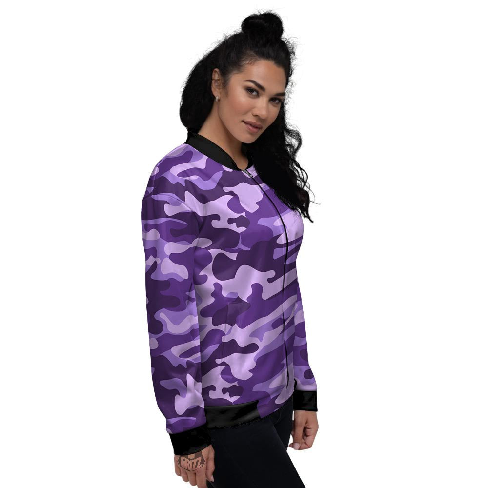 Purple Camo And Camouflage Print Women's Bomber Jacket-grizzshop