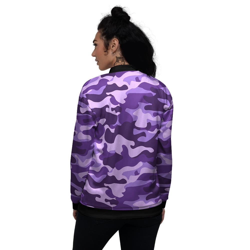 Purple Camo And Camouflage Print Women's Bomber Jacket-grizzshop