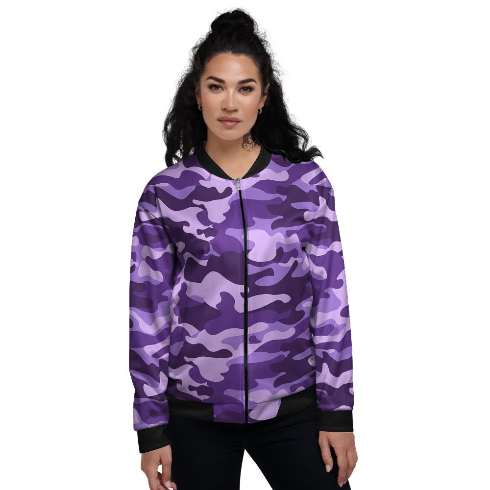 Purple Camo And Camouflage Print Women's Bomber Jacket-grizzshop