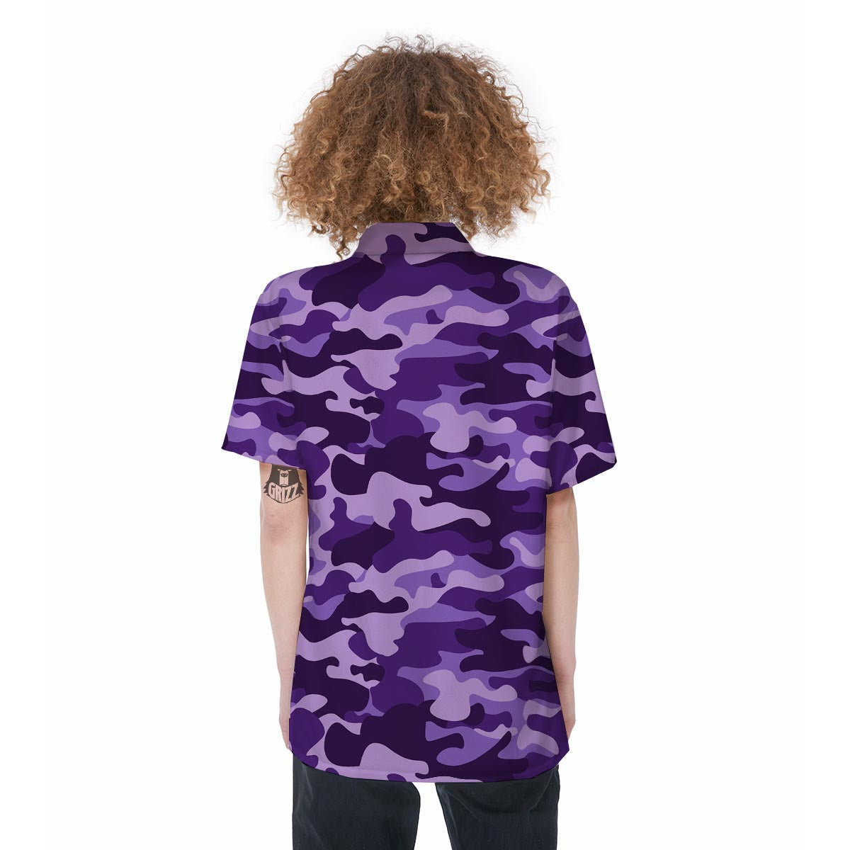 Purple Camo And Camouflage Print Women's Short Sleeve Shirts-grizzshop