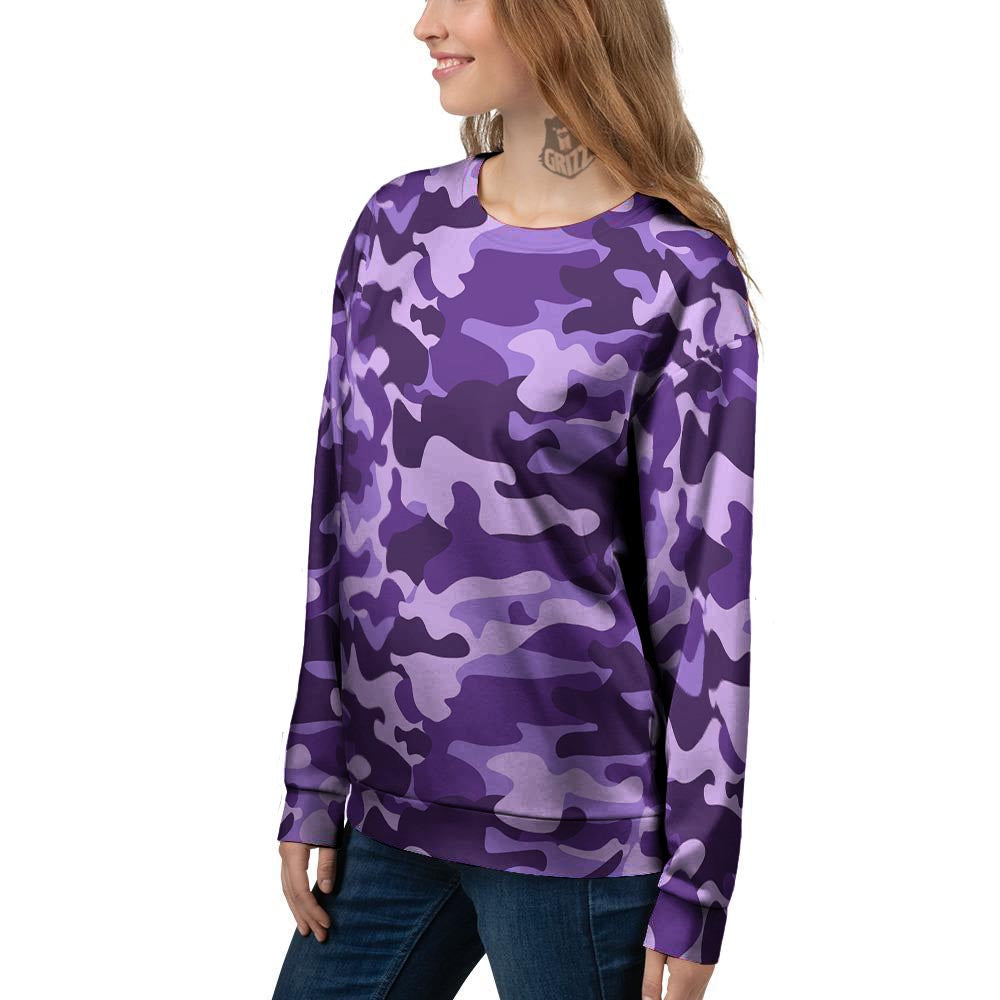 Purple Camo And Camouflage Print Women's Sweatshirt-grizzshop