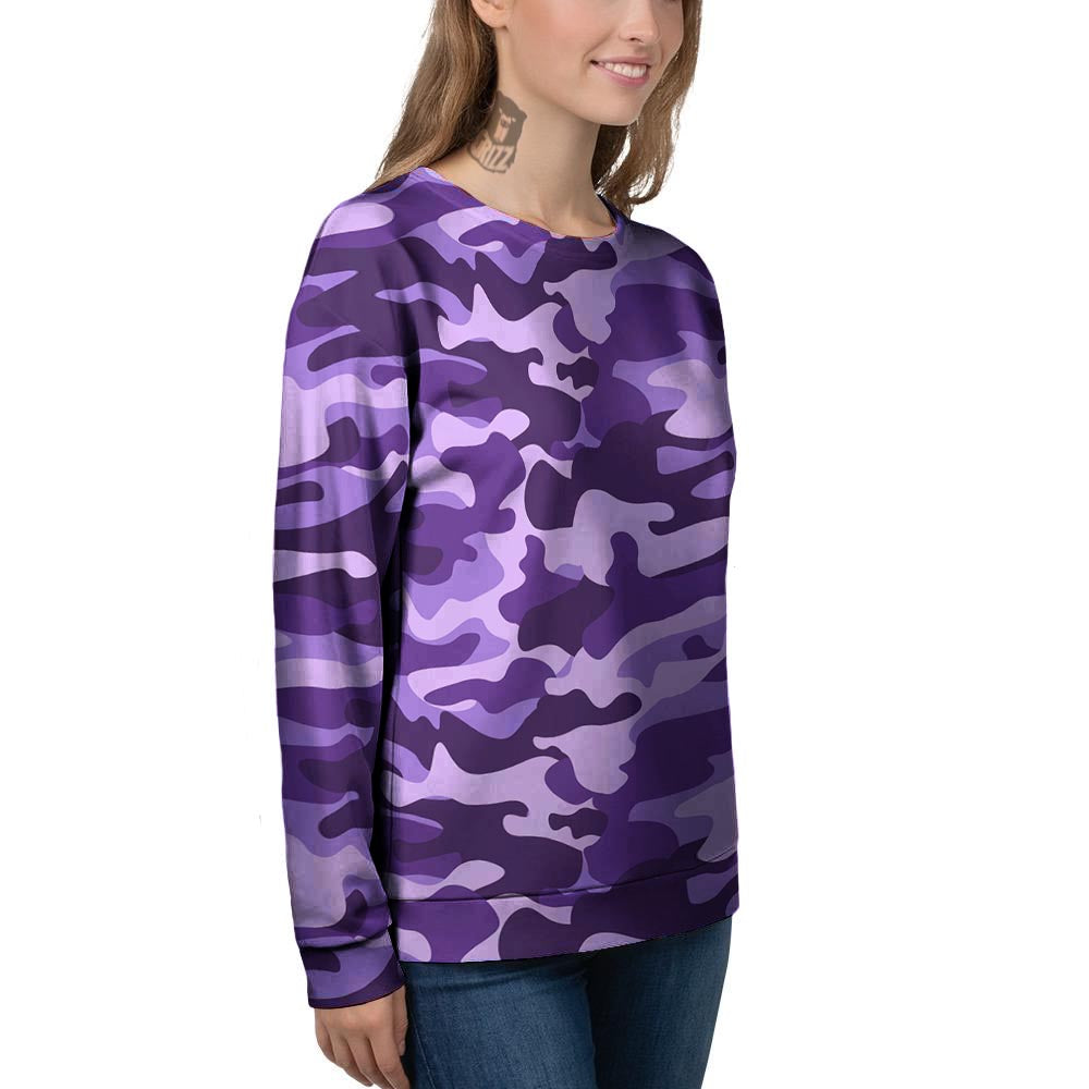 Purple Camo And Camouflage Print Women's Sweatshirt-grizzshop