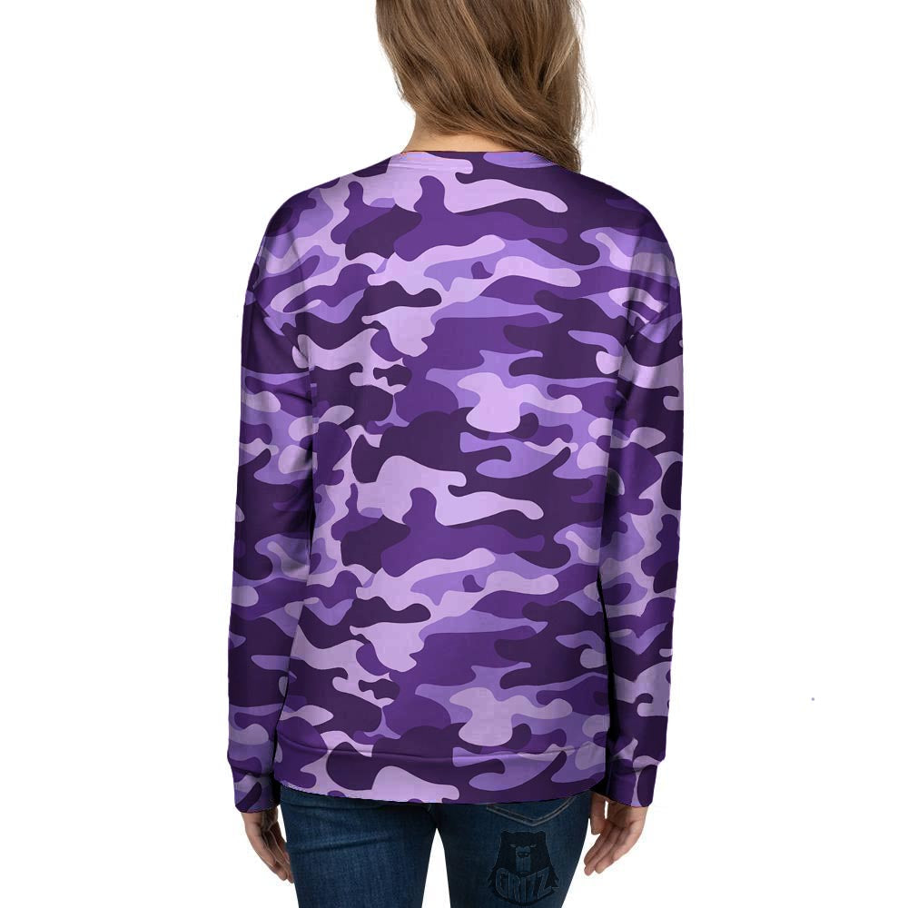 Purple Camo And Camouflage Print Women's Sweatshirt-grizzshop