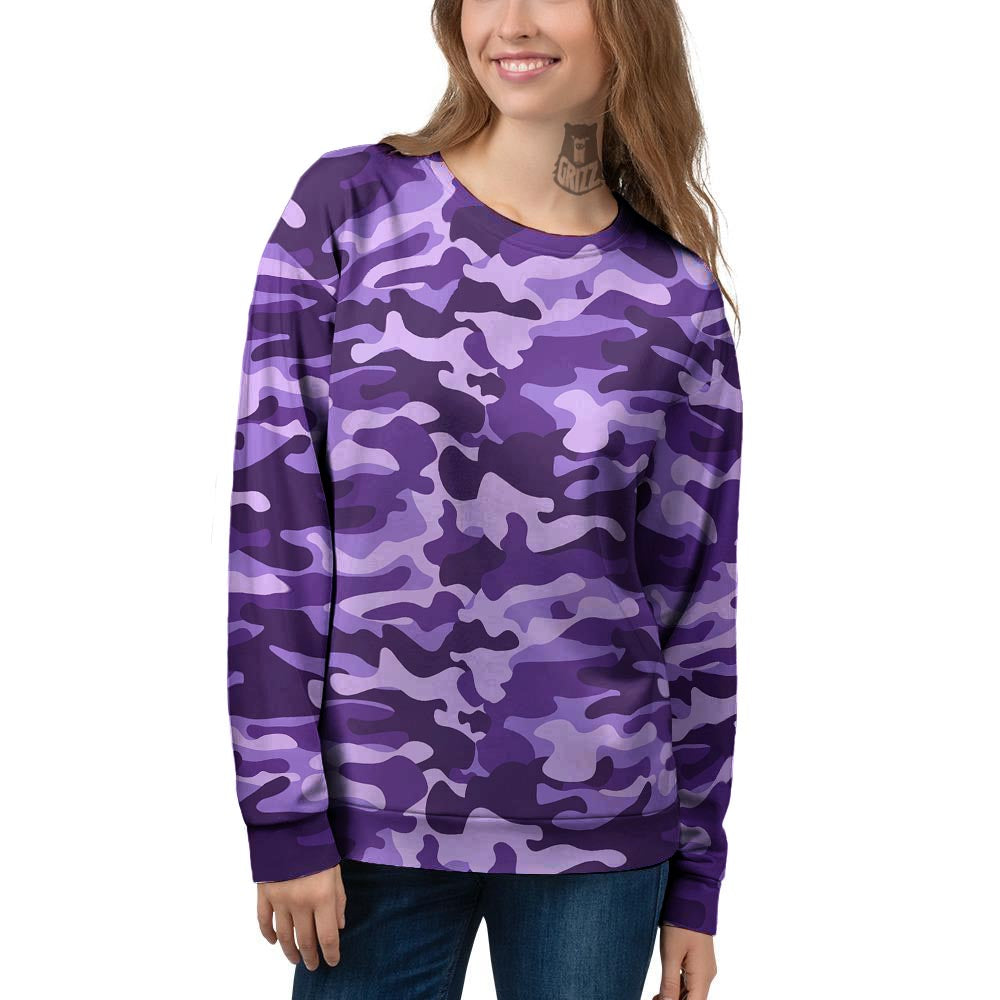 Purple Camo And Camouflage Print Women's Sweatshirt-grizzshop