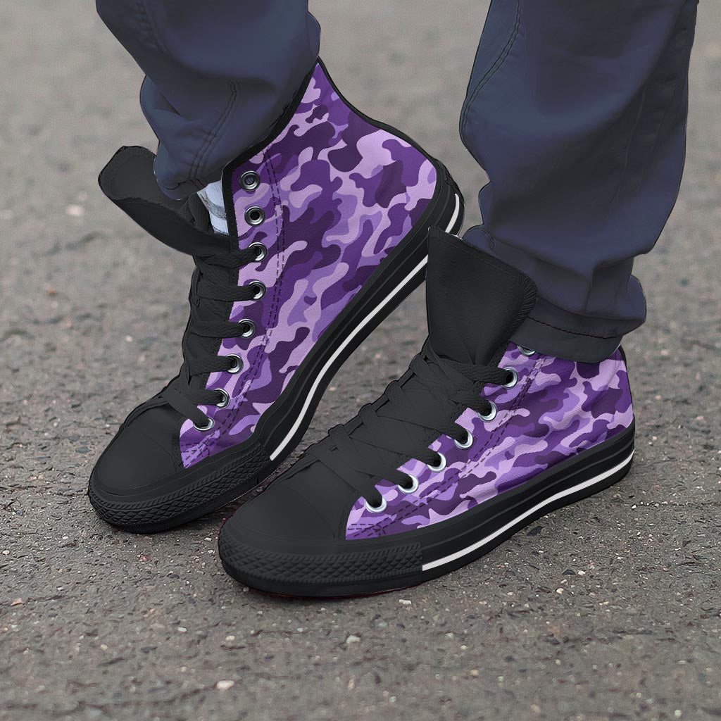Purple Camo Print Men's High Top Shoes-grizzshop