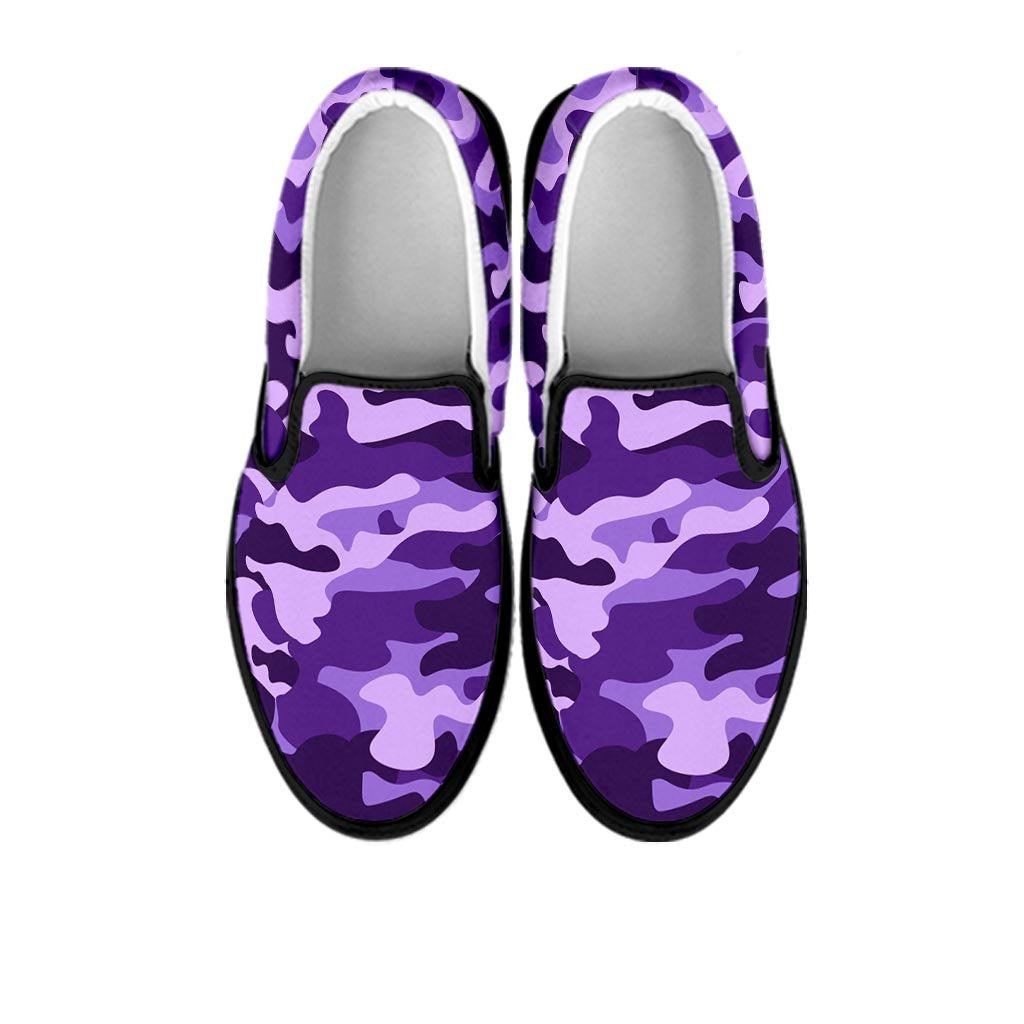 Purple Camo Print Women's Slip On Sneakers-grizzshop