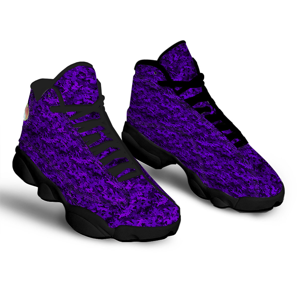 Purple Camouflage Dark Print Black Basketball Shoes-grizzshop