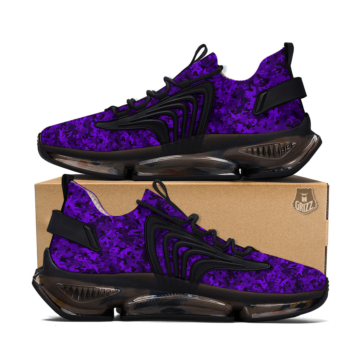 Purple Camouflage Dark Print Black Gym Shoes-grizzshop