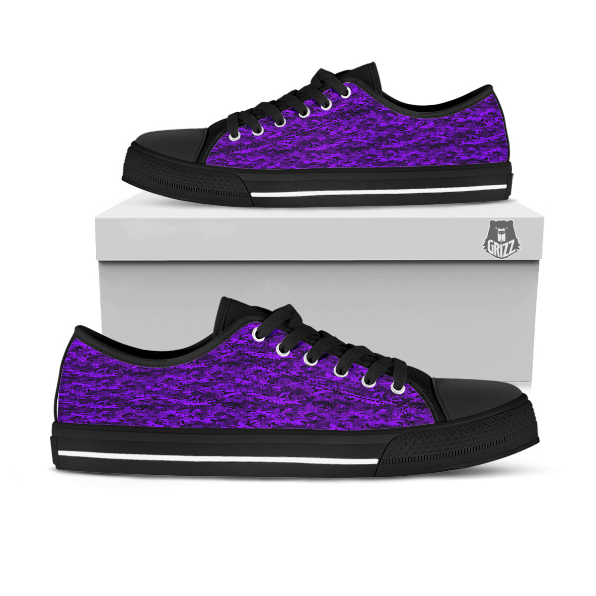 Purple Camouflage Dark Print Black Low Top Shoes-grizzshop