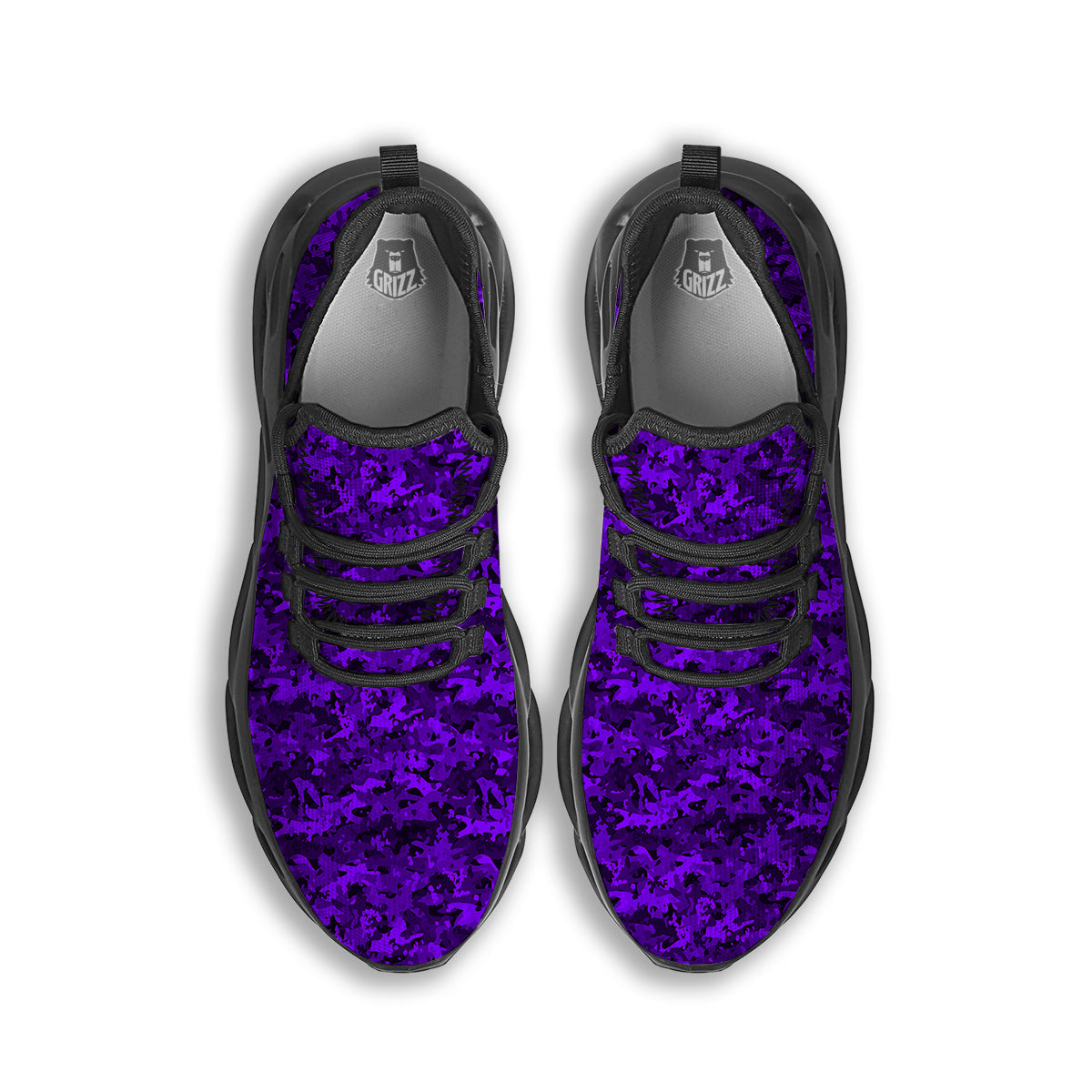 Purple Camouflage Dark Print Black Running Shoes-grizzshop