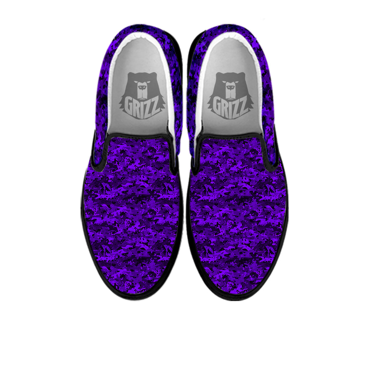 Purple Camouflage Dark Print Black Slip On Shoes-grizzshop