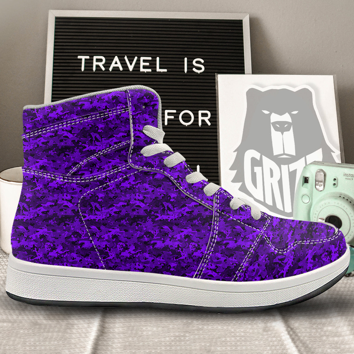 Purple Camouflage Dark Print High Top Sneakers-grizzshop