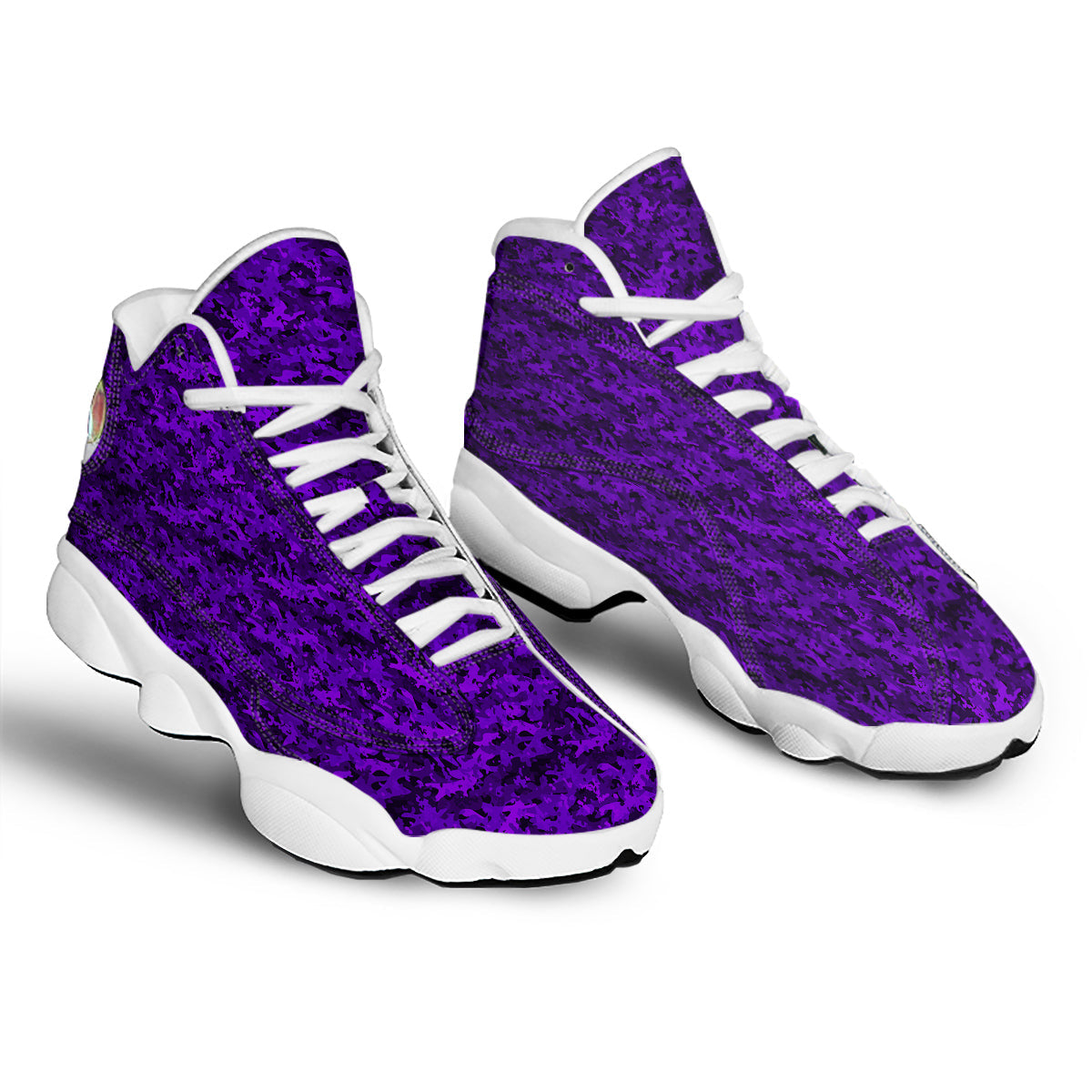 Purple Camouflage Dark Print White Basketball Shoes-grizzshop