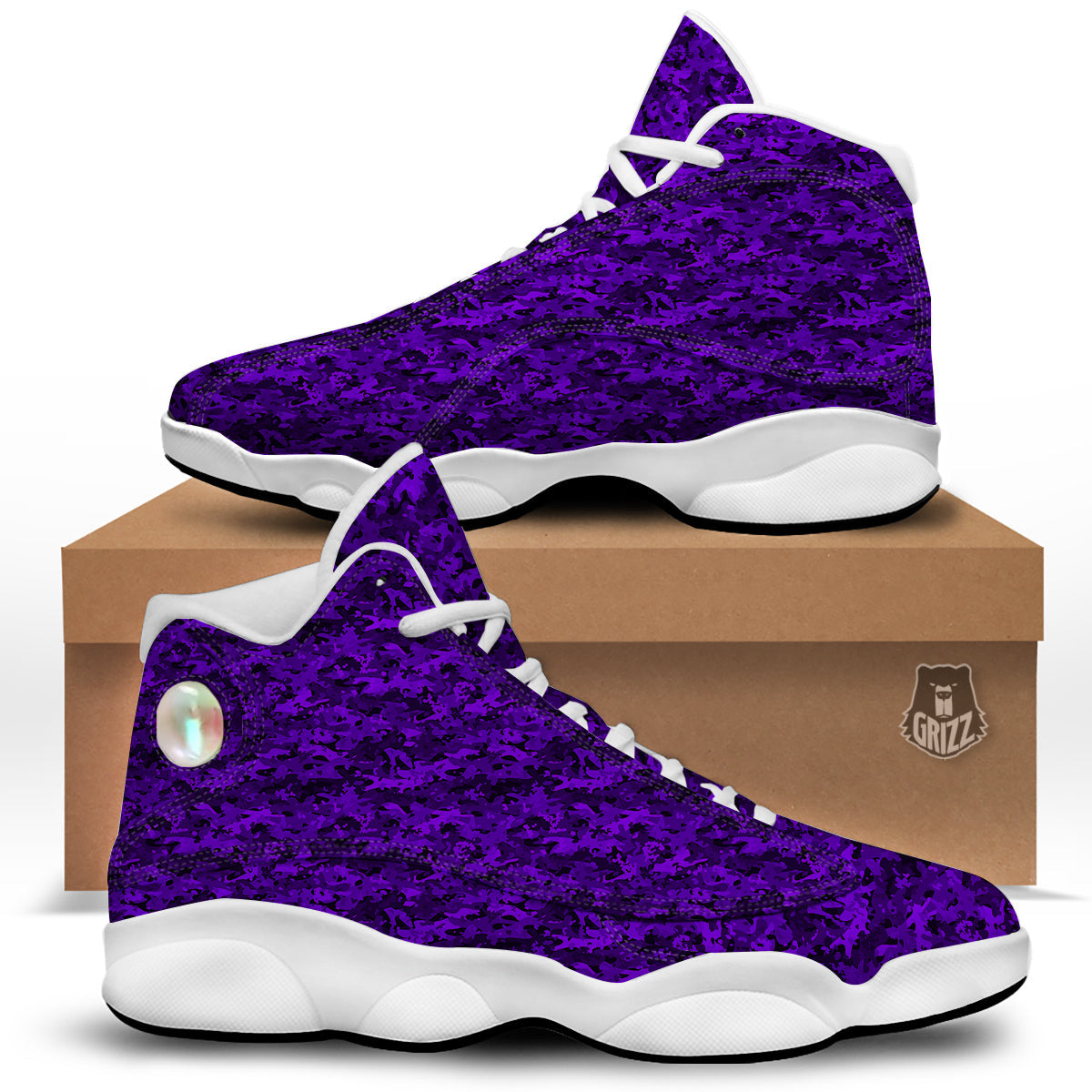 Purple Camouflage Dark Print White Basketball Shoes-grizzshop