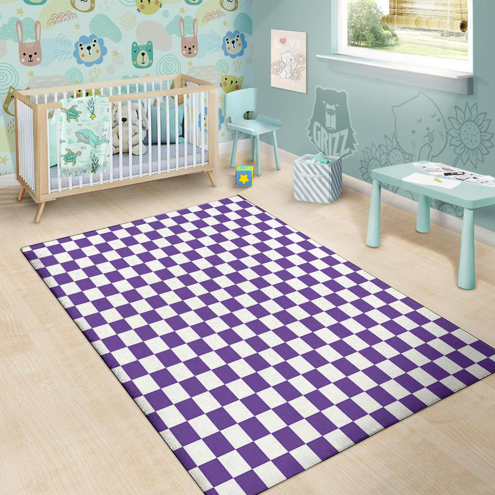 Purple Checkered Flag Print Floor Mat-grizzshop