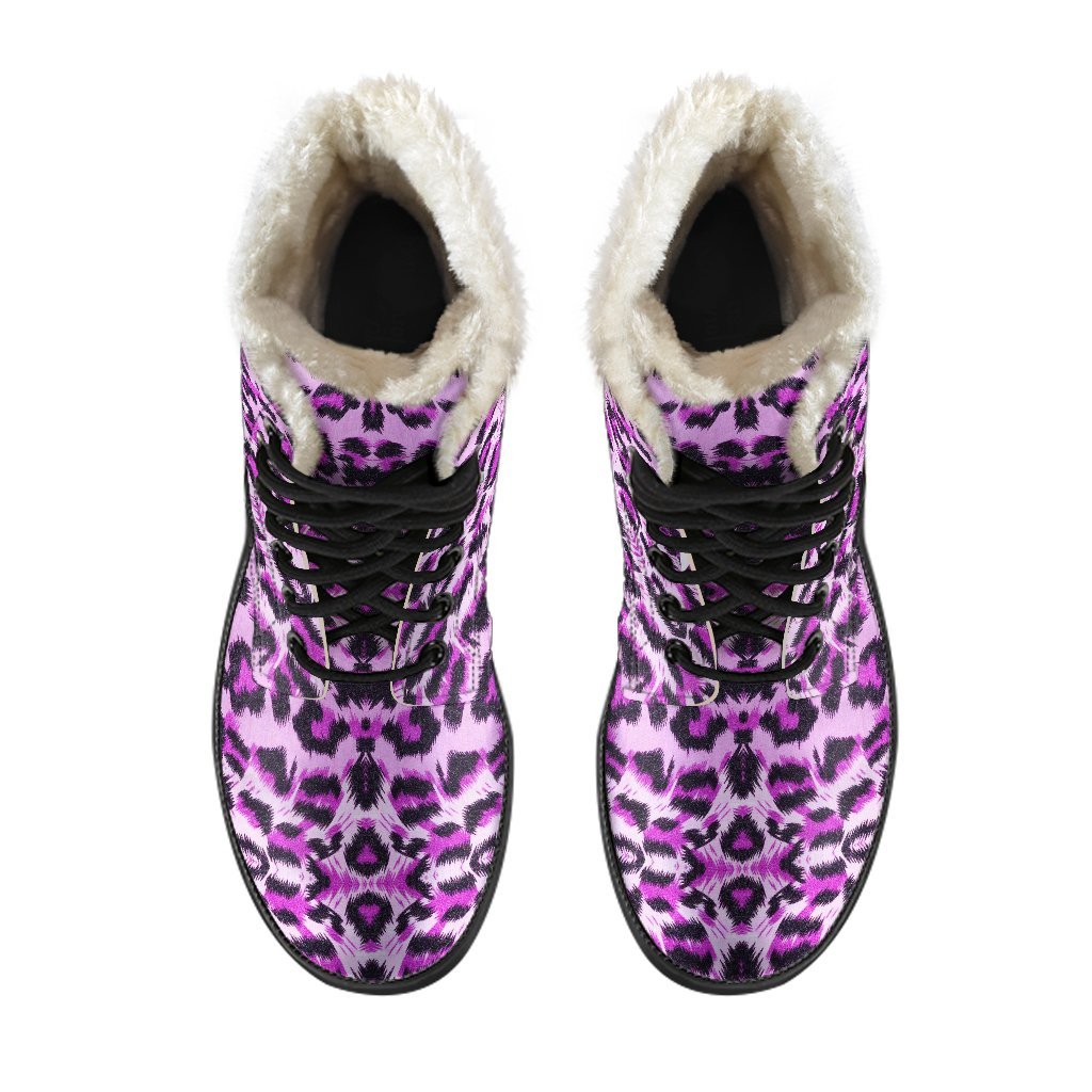 Purple Cheetah Leopard Pattern Print Comfy Winter Boots-grizzshop