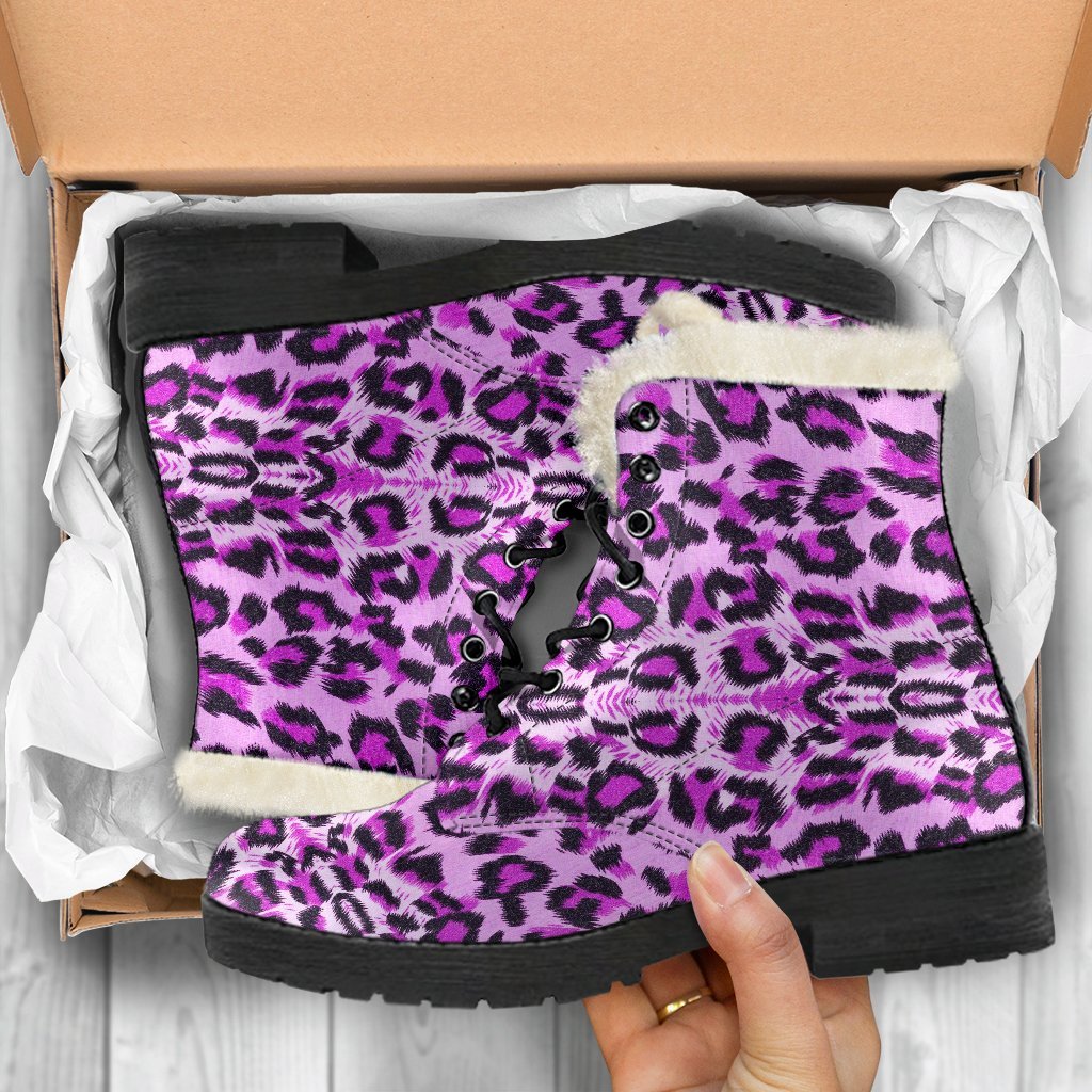 Purple Cheetah Leopard Pattern Print Comfy Winter Boots-grizzshop