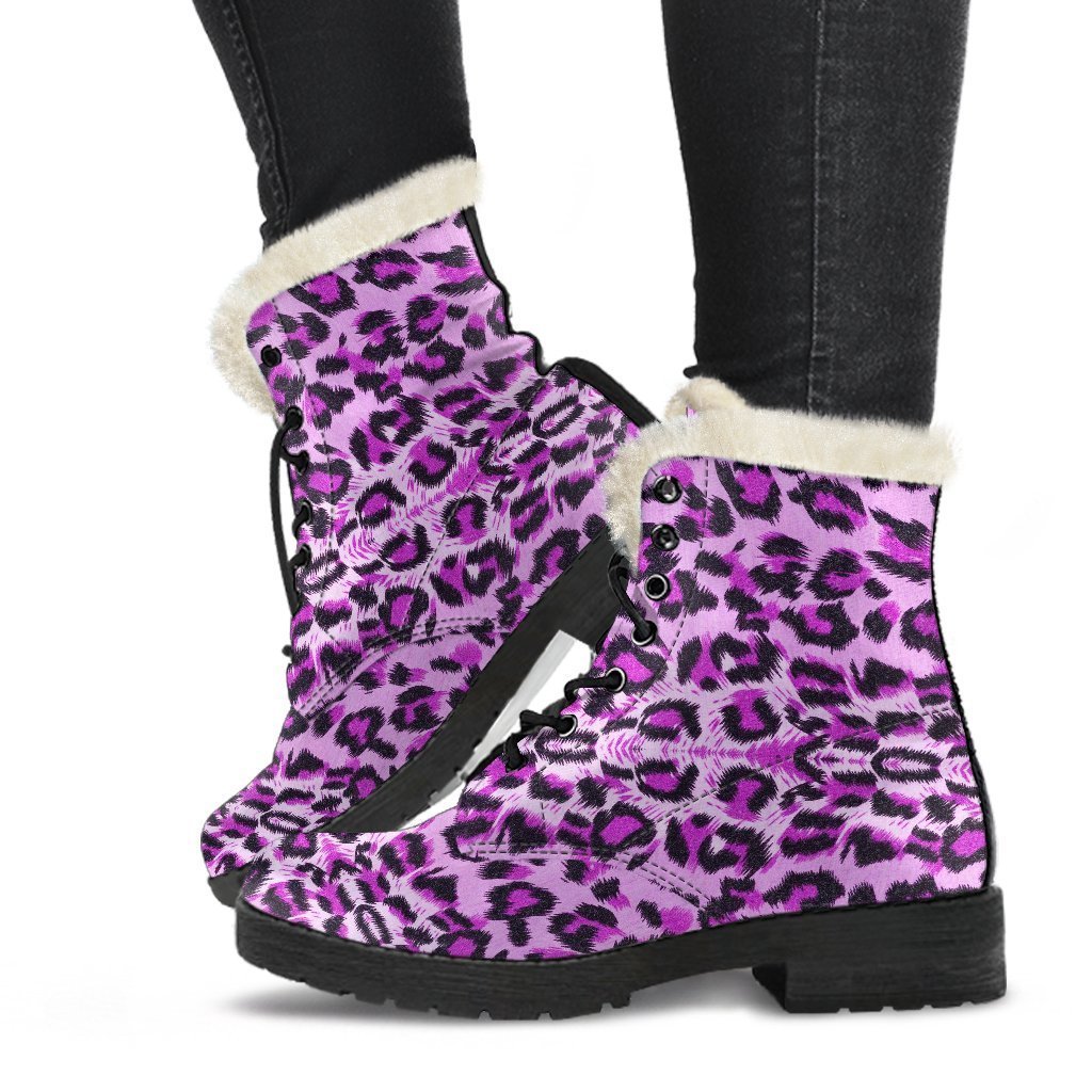 Purple Cheetah Leopard Pattern Print Comfy Winter Boots-grizzshop