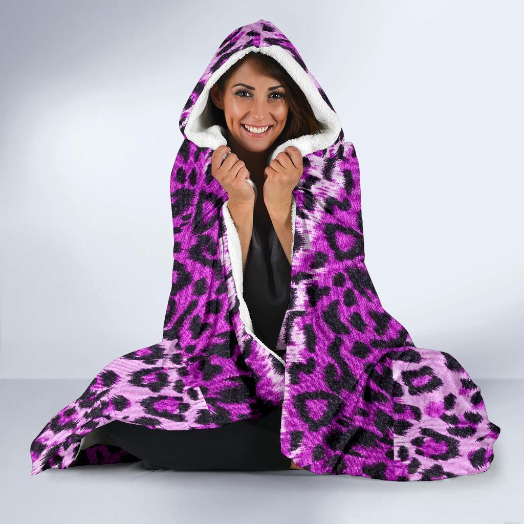 Purple Cheetah Leopard Pattern Print Hooded Blanket-grizzshop