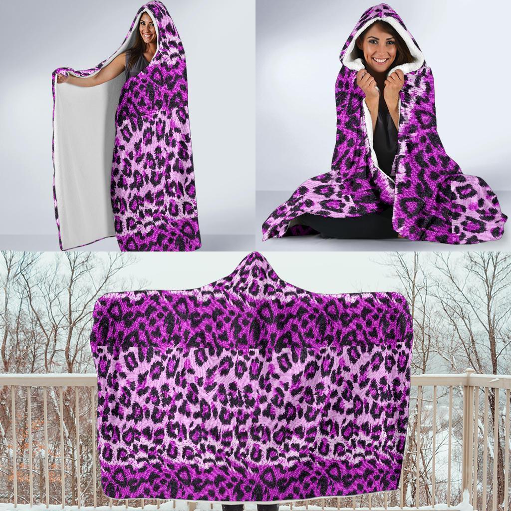 Purple Cheetah Leopard Pattern Print Hooded Blanket-grizzshop