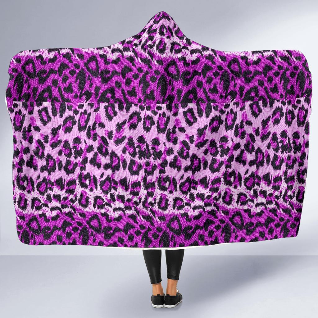 Purple Cheetah Leopard Pattern Print Hooded Blanket-grizzshop