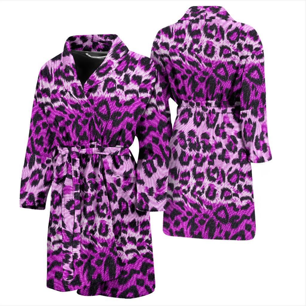 Purple Cheetah Leopard Pattern Print Men Long Robe-grizzshop