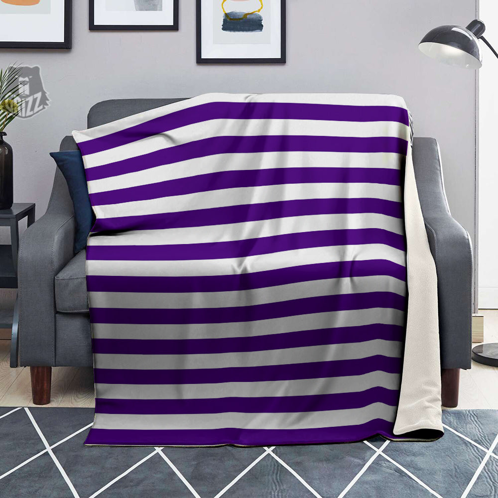 Purple Color Striped Print Blanket-grizzshop
