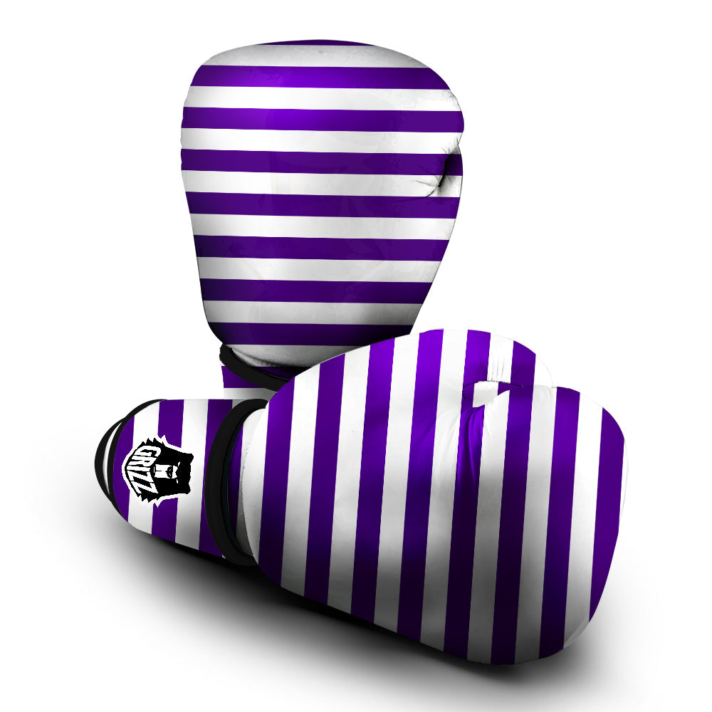 Purple Color Striped Print Boxing Gloves-grizzshop