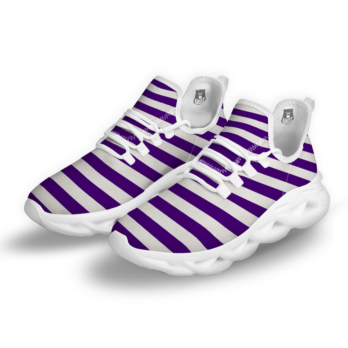 Purple Color Striped Print White Running Shoes-grizzshop