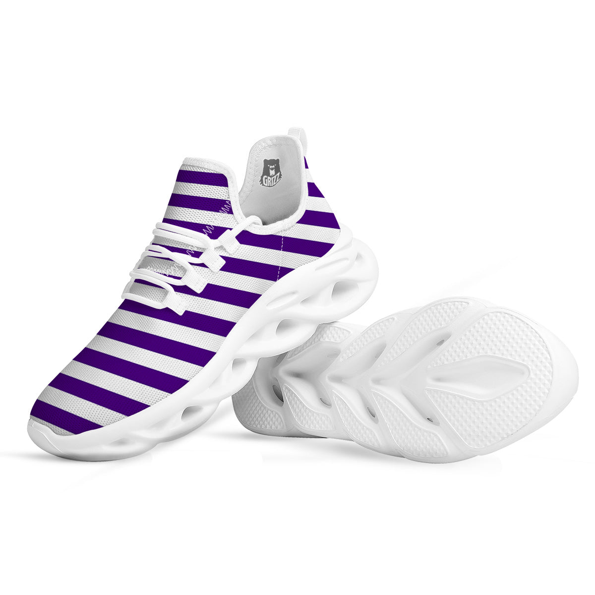 Purple Color Striped Print White Running Shoes-grizzshop