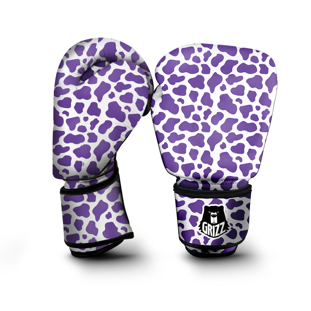 Purple Cow Print Pattern Boxing Gloves-grizzshop