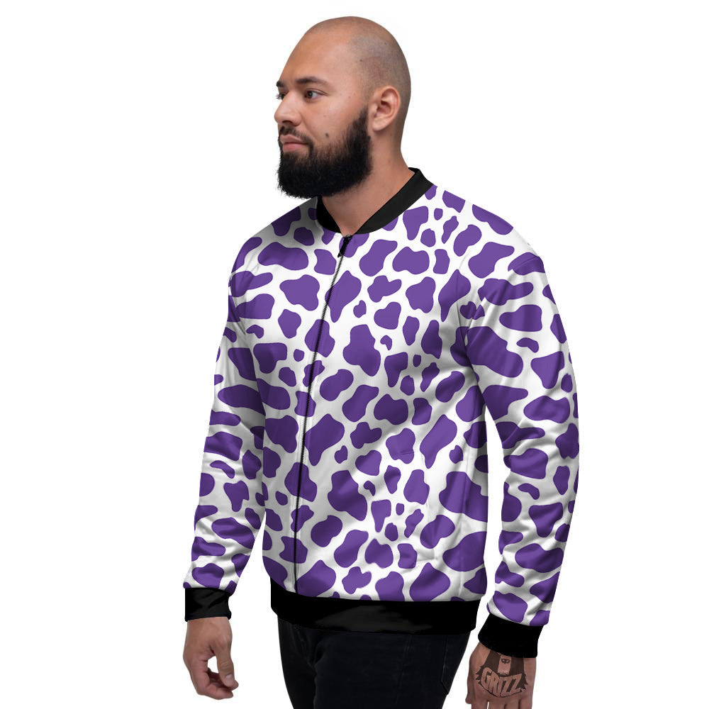 Purple Cow Print Pattern Men's Bomber Jacket-grizzshop