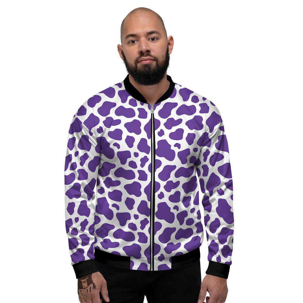 Purple Cow Print Pattern Men's Bomber Jacket-grizzshop