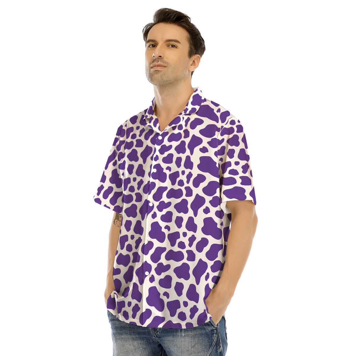 Purple Cow Print Pattern Men’s Hawaiian Shirt-grizzshop