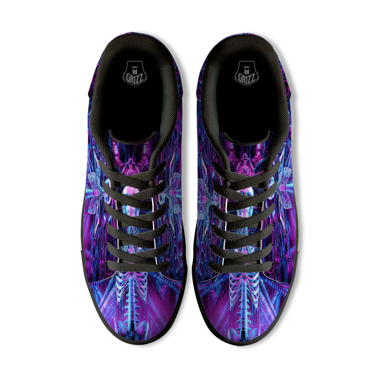 Purple Cyber Skeleton Print Black Low Top Sneakers-grizzshop