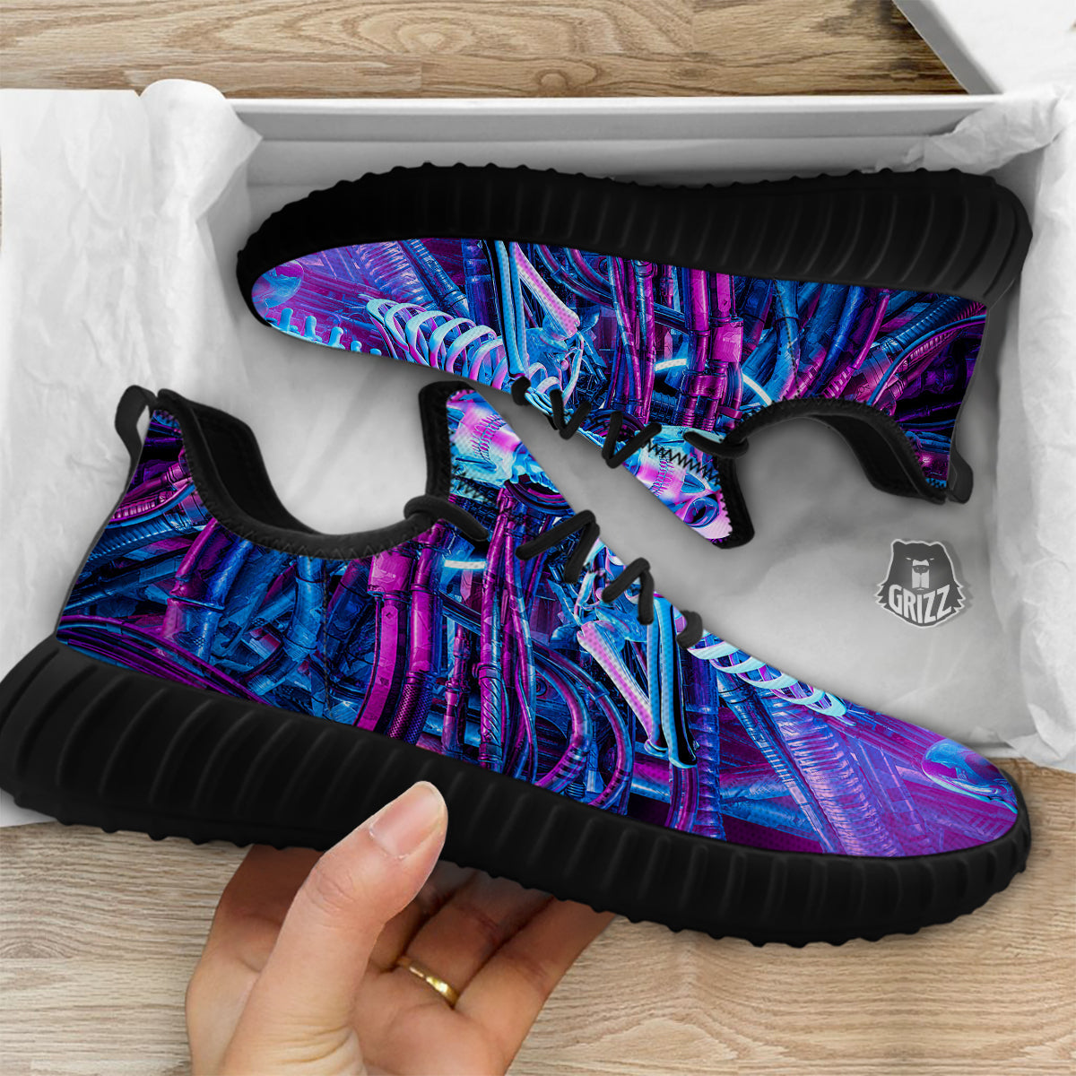 Purple Cyber Skeleton Print Black Walking Shoes-grizzshop