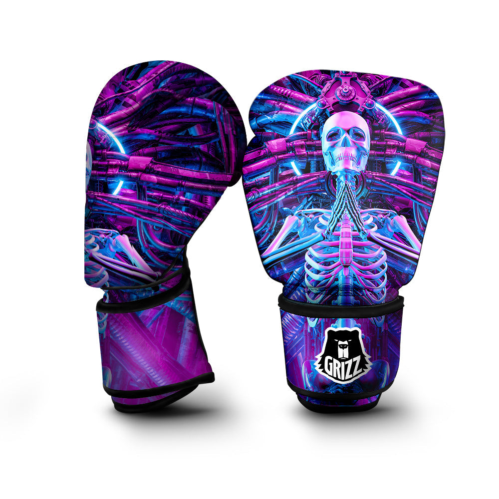 Purple Cyber Skeleton Print Boxing Gloves-grizzshop