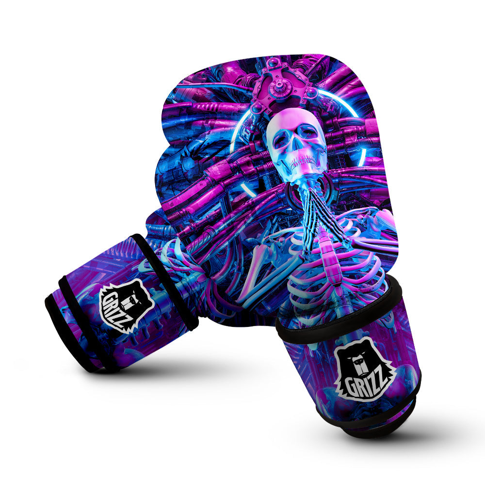 Purple Cyber Skeleton Print Boxing Gloves-grizzshop
