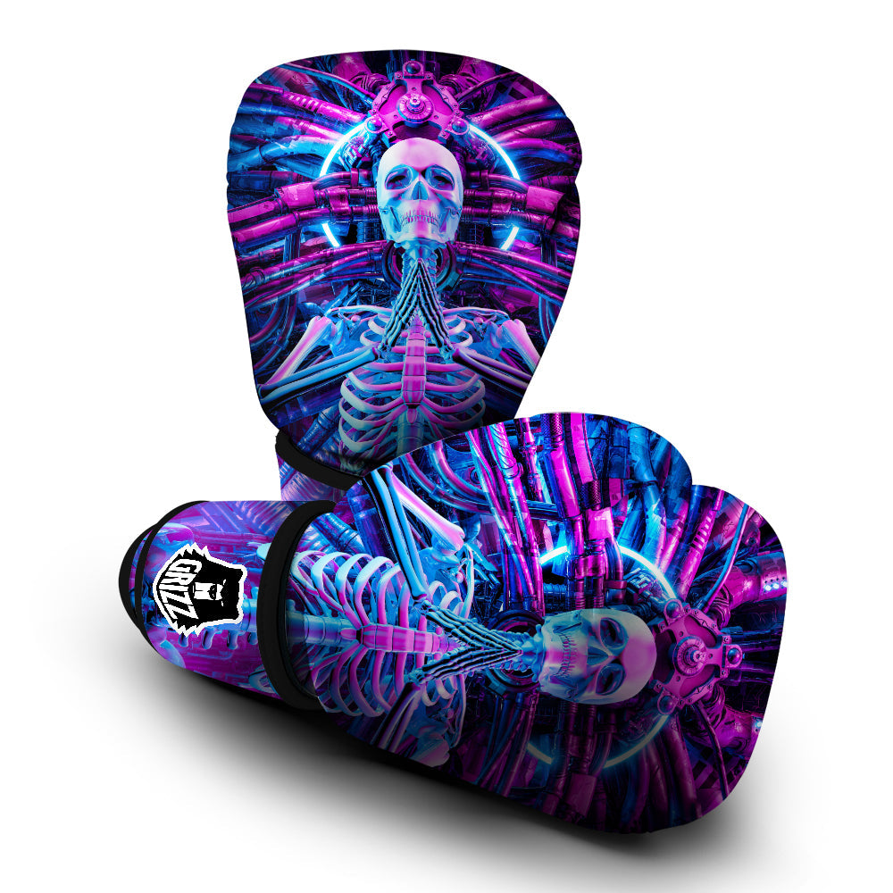 Purple Cyber Skeleton Print Boxing Gloves-grizzshop