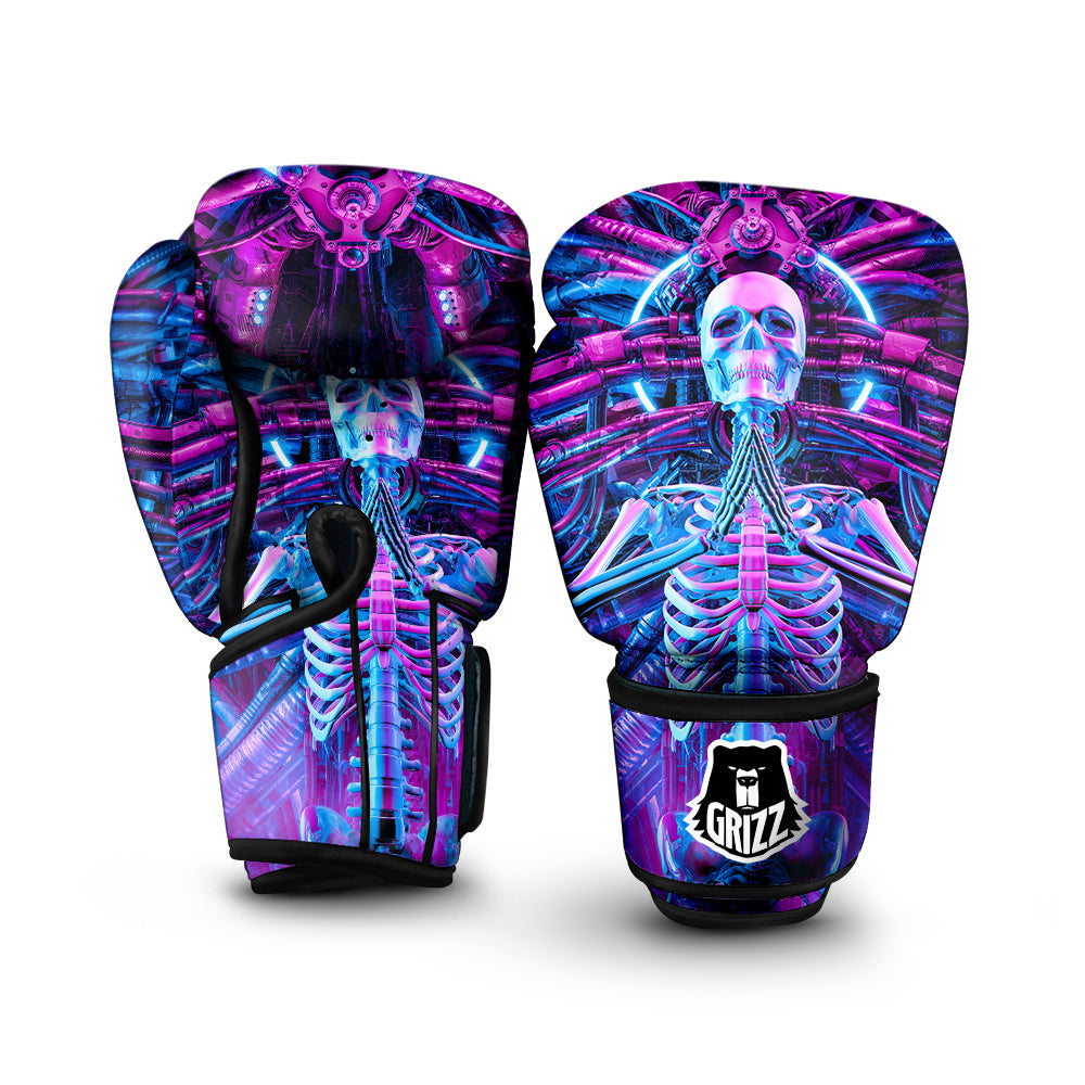 Purple Cyber Skeleton Print Boxing Gloves-grizzshop